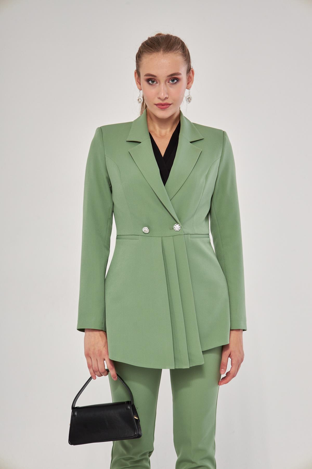 Stone-Piece Button Detailed Set Baby Blue