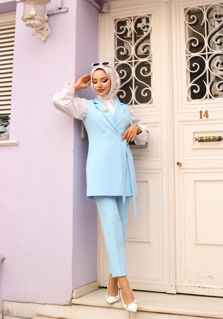 Gold Button Belted Vest Set