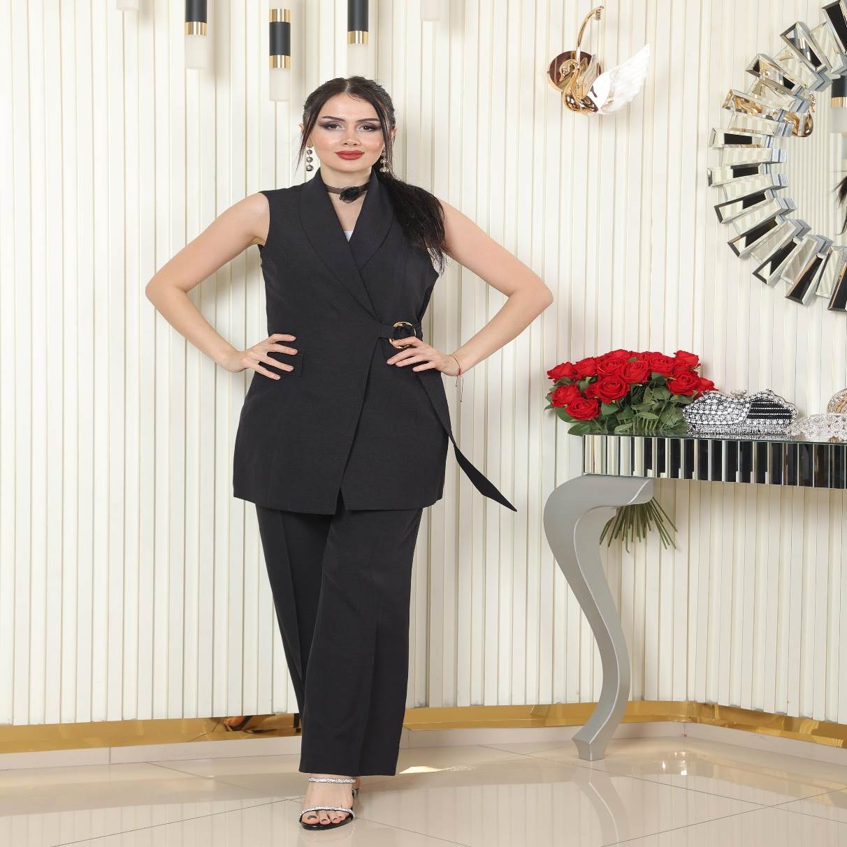 Stone-Piece Button Detailed Set Baby Blue